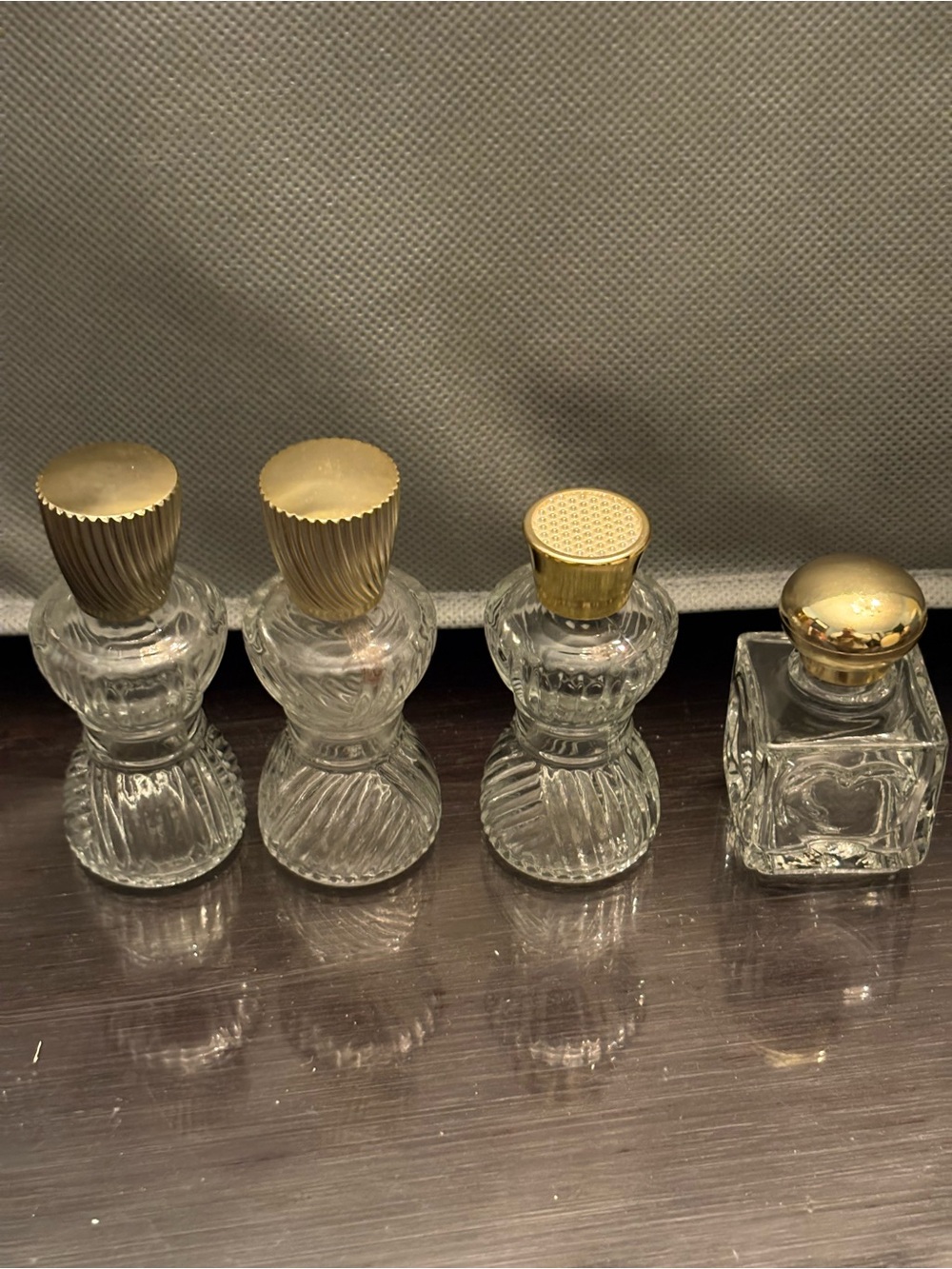 Vintage AVON Clear Glass Vanity Bottles with Gold Caps